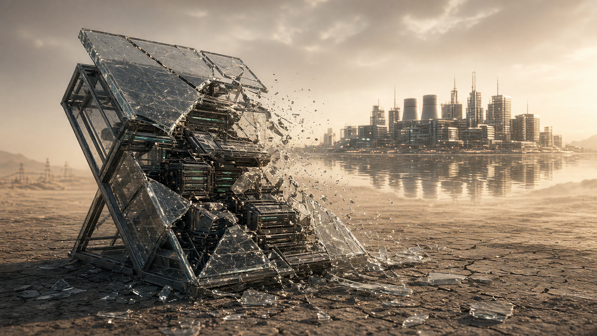 Conceptual editorial illustration for: The A$44 Billion Mirage: What the Firmus IPO Collapse Means for Regional AI Infrastructure