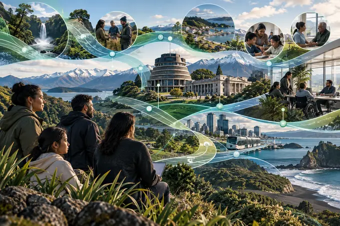 Aotearoa communities, public institutions and digital pathways connected in an accountable system.